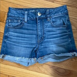 American Eagle Outfitters Blue Jean Shorts Distressed High-Waisted